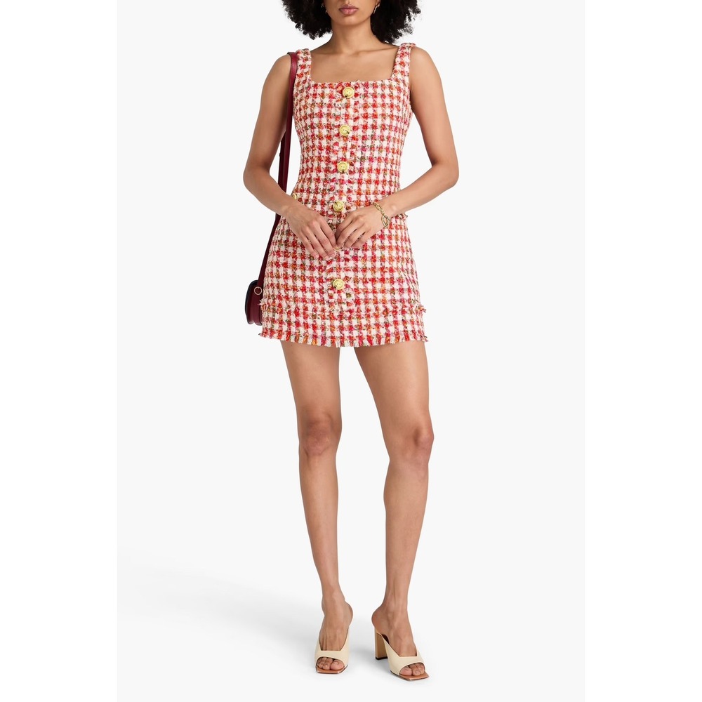 Cara‎ Cara Evora Dress NWOT Red White Plaid Tweed Sleeveless Button Mini Sz 4 - Picture 2 of 11